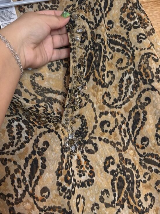 Chico's women’s Tan‎ and Black Paisley Blouse embellished size 3 - Picture 5 of 8